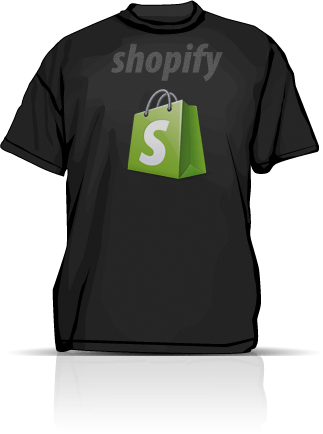 A black t-shirt with the shopify logo